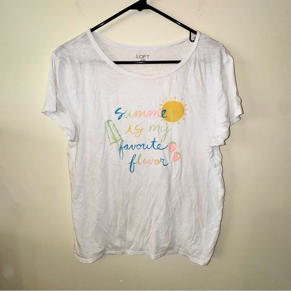 LOFT White Tee with Colorful Summer Graphic